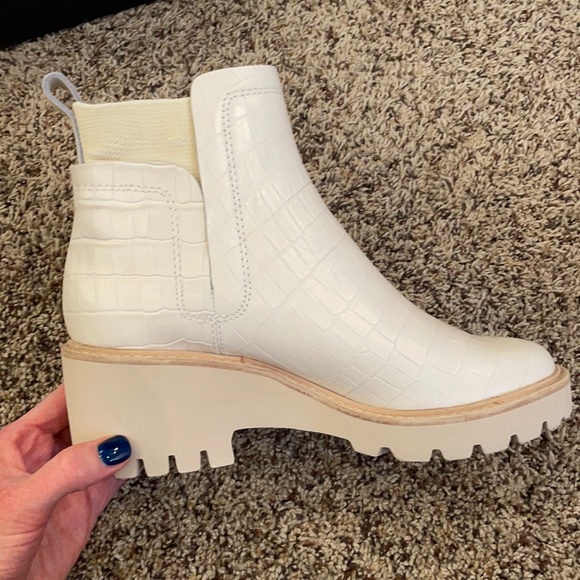 Ivory Croco Print Leather Huey Boot 
